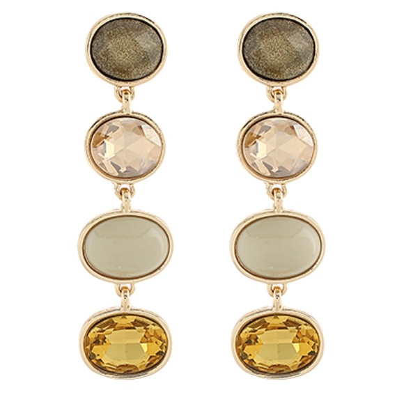 Linear Oval Stone Earrings - Picture 1 of 3